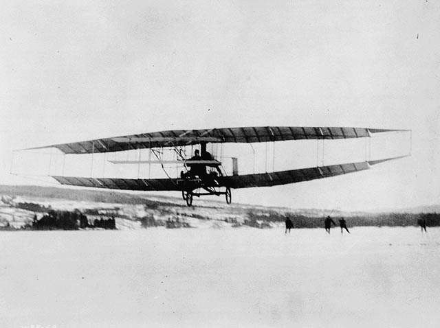 Flight of the Silver Dart aircraft of the Aerial Experimental Association, piloted by Douglas McCurdy, 23 February 1909.