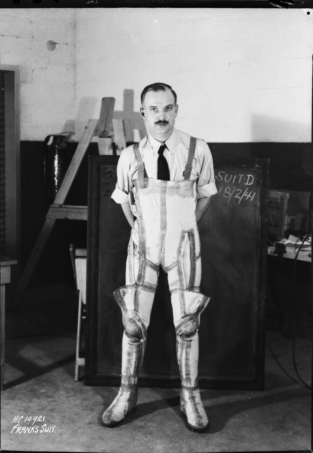 Wilbur Franks’ wearing the “G suit,” Version D, 18 February 1941.