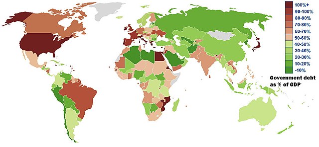 Global government debt as percentage of GDP, 2013