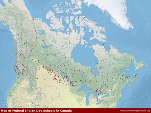 Map of Federal Indian Day Schools in Canada