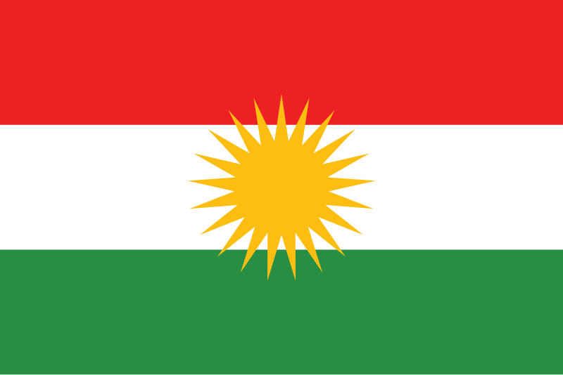 A flag with three horizontal bands, going from top to bottom from red, white, and green. There is a sun in the middle of the flag.