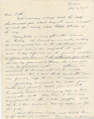 On the first page of this letter to his father, Charles wished his father a Happy Birthday and told him that morale among the men of his unit was high. July 19, 1918.