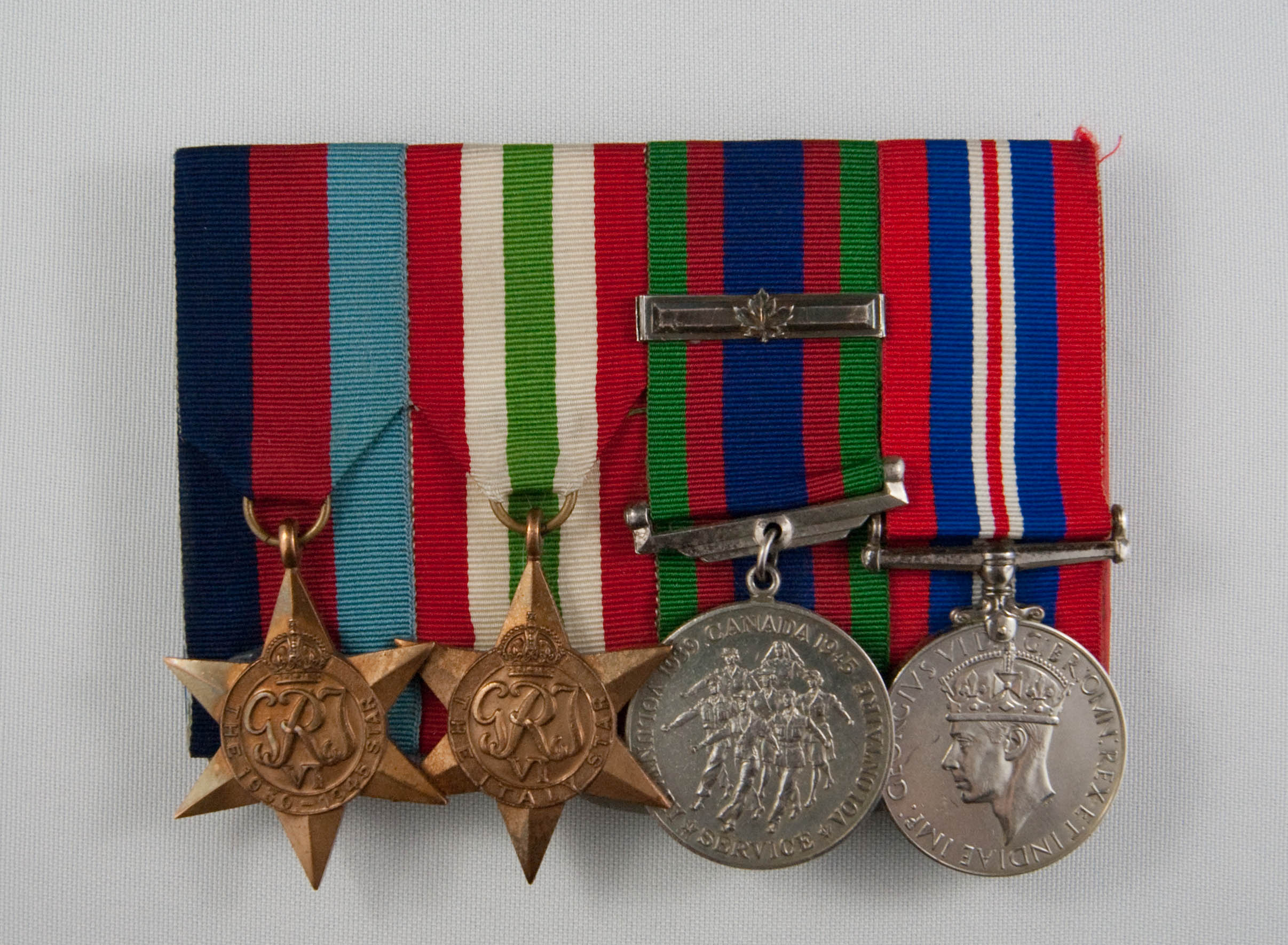 Ernie Bagstad's medals, from left to right: 1939-1945 Star, Italy Star, Canadian Volunteer Service Medal, 1939-45 War Medal.