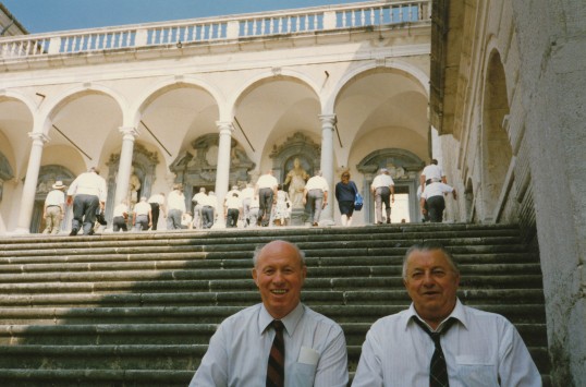 Bud McLean and Smokey Smith at the monastry of Monte Cassino, Italy.