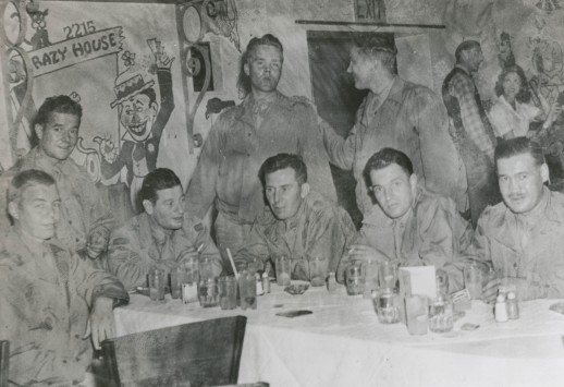 Larry Stebbe (centre, standing) and other liberated prisoners of war on their way back to Canada.