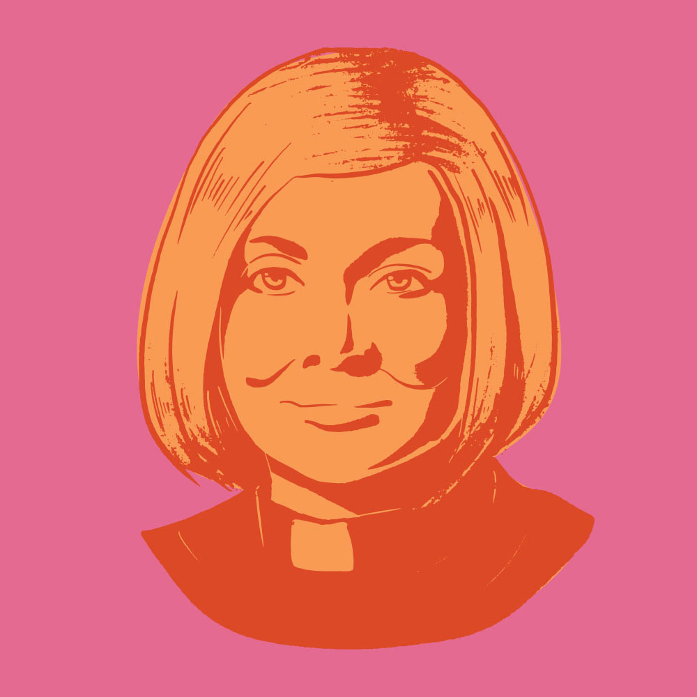 Cheri DiNovo Cheri DiNovo is illustrated in orange with a pink background.