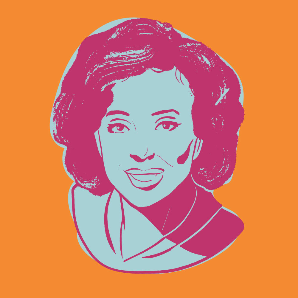 Rosemary Sadlier Rosemary Sadlier is illustrated in dark pink on an orange background.