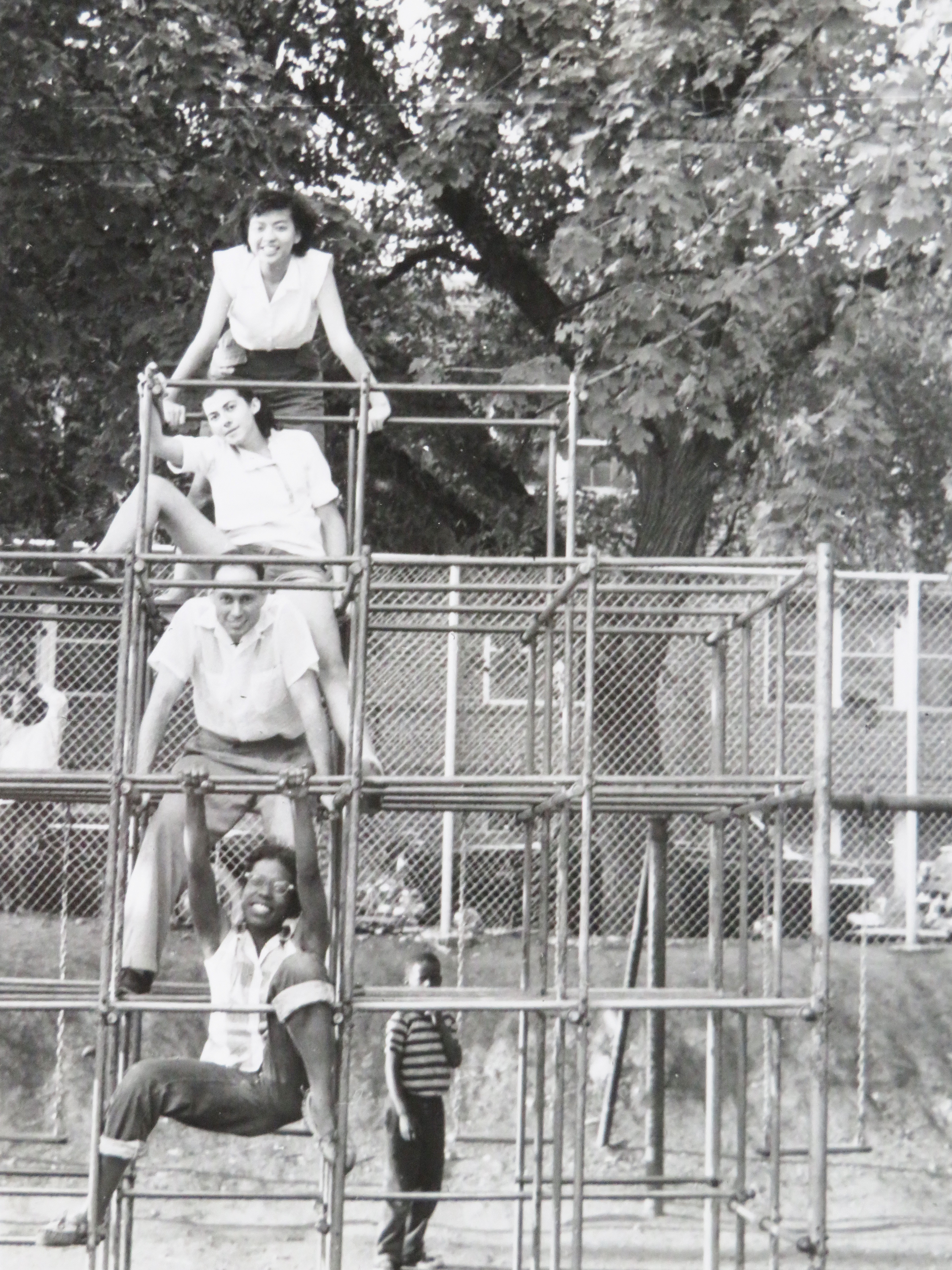 Ruth Lor Malloy (top) at workshop testing for racial discrimination of Black people in a Washington, D.C. playground, c. 1954.