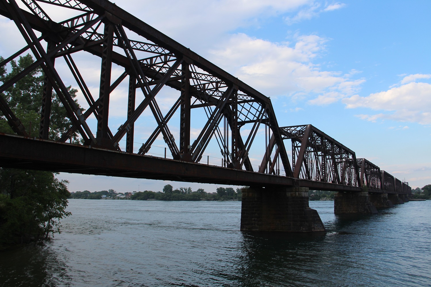 Railway bridge above river.