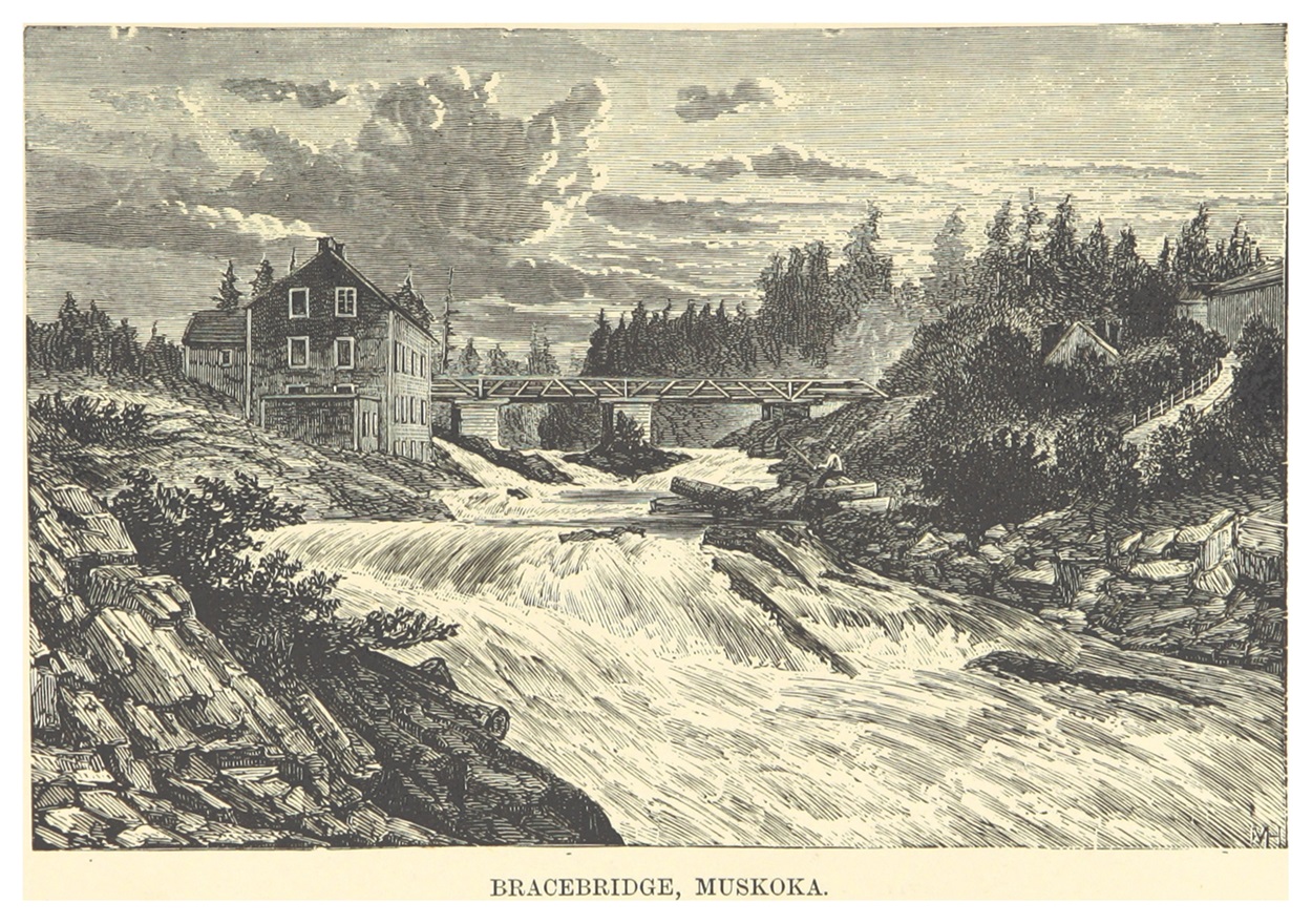 Bracebridge Falls (1881) Illustration of the falls in Bracebridge.