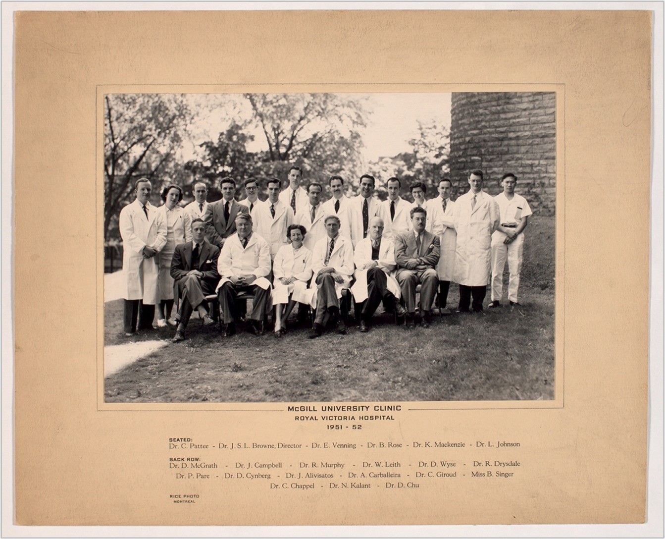 Members of the McGill University Clinic, 1951-52. Eleanor Hill Venning is sitting in the front row.