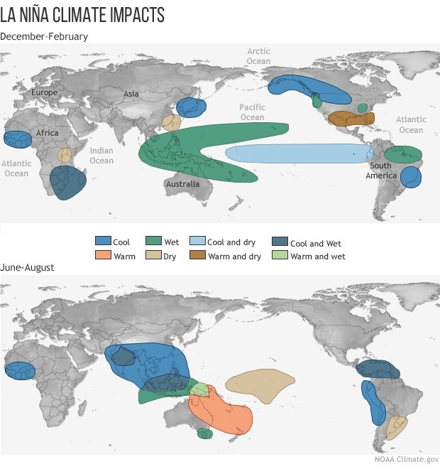 La Niña weather pattern map.