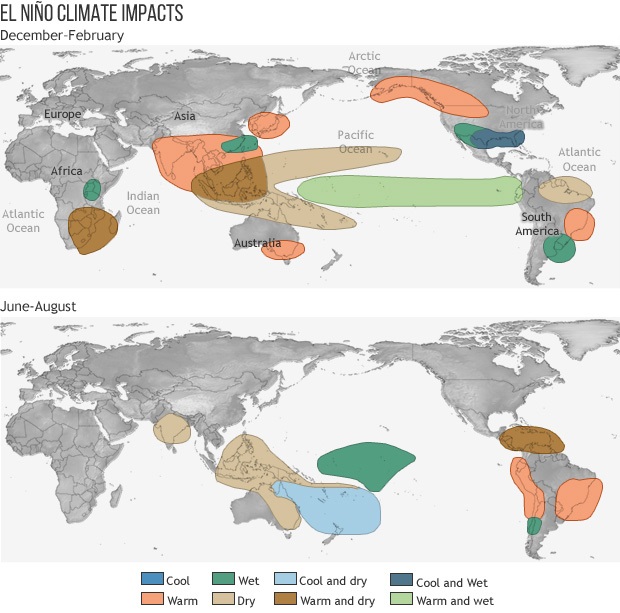 El Niño weather pattern map