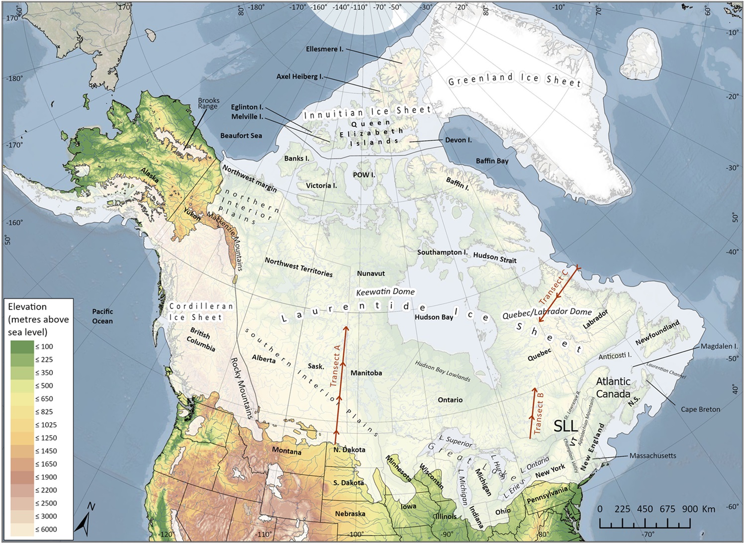 Laurentide Ice Sheet during the Last Glacial Maximum Map of the Laurentide ice sheet over North America.