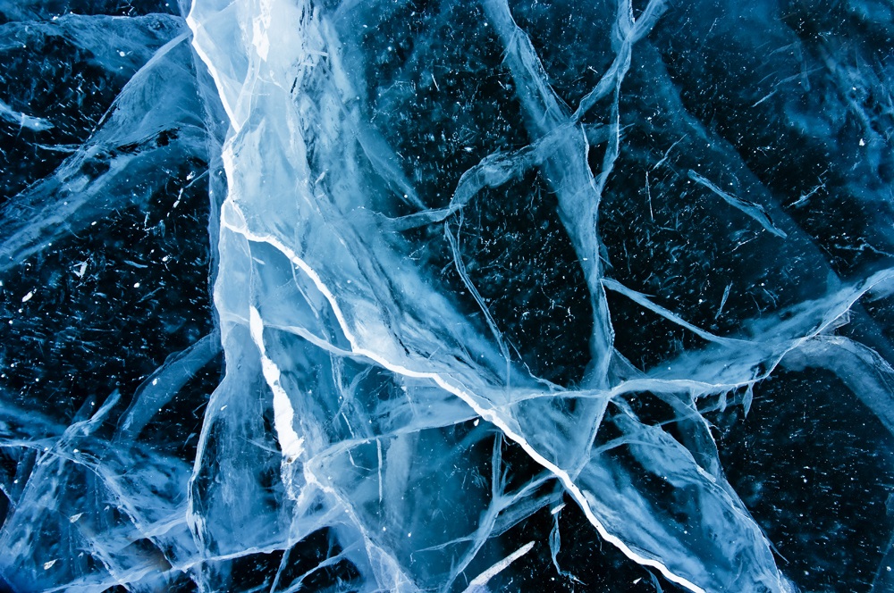 Ice on Great Slave Lake Thick dark blue ice.