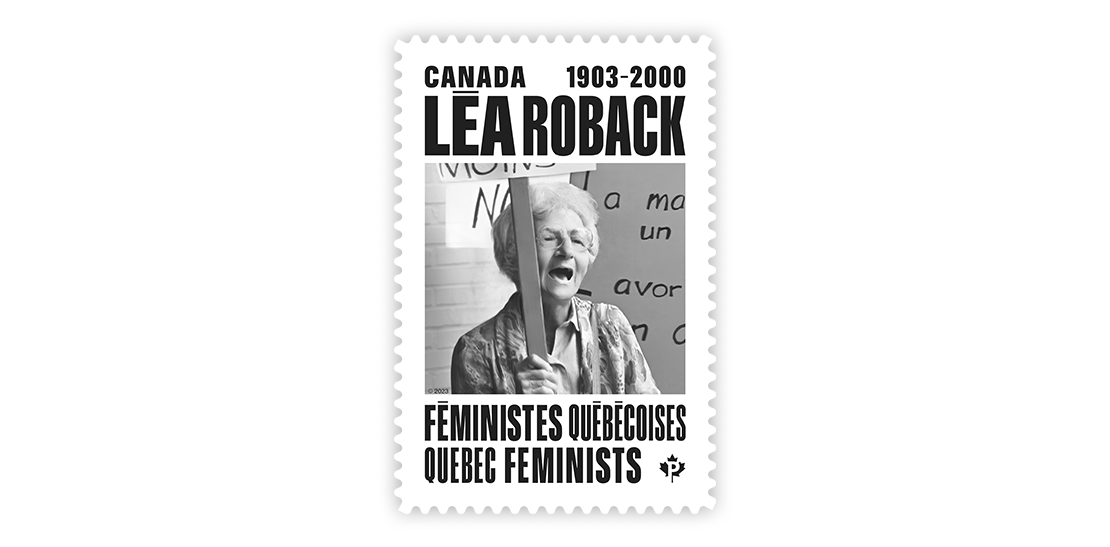 Léa Roback on a Canada Post commemorative stamp, 2023.