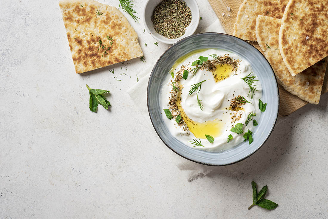 Labneh with pita Labneh with pita