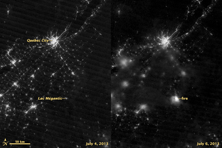 Déraillement de Lac-Mégantic, vu de l'espace