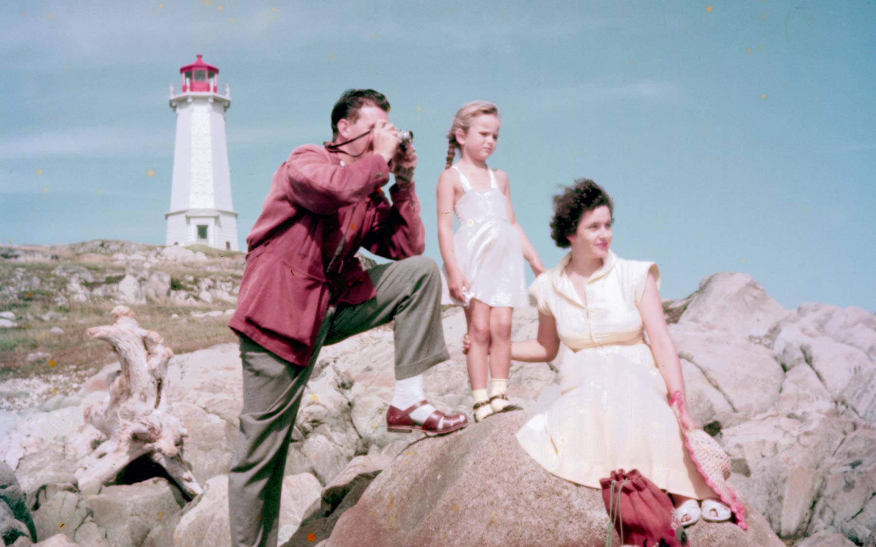 In front of the Fortress of Louisbourg, National Historic Site in Nova Scotia, 1952. 