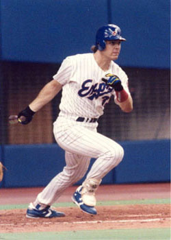 Former Montreal Expos Larry Walker throw the opening pitch as members of  the 1994 team are introduced prior to a pre-season game with the Toronto  Blue jays facing the New York Mets