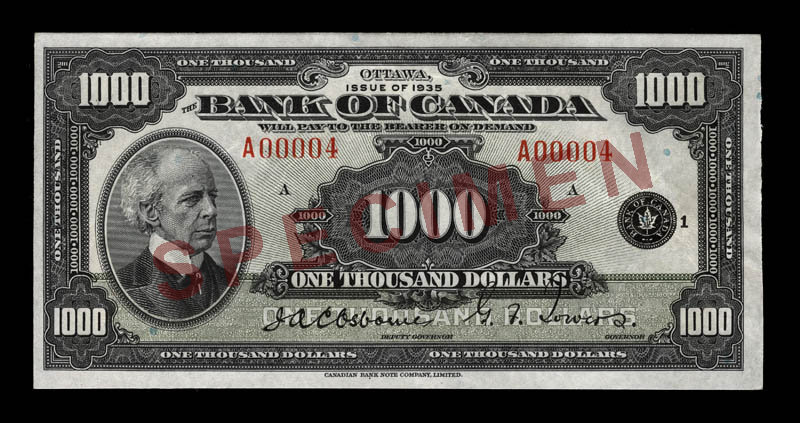 Côté recto du billet de 1 000 $ (1935\u201337)