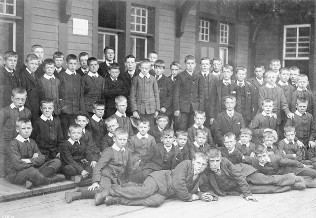 Group of immigrant boys en route to Stratford, Ontario, 1908 