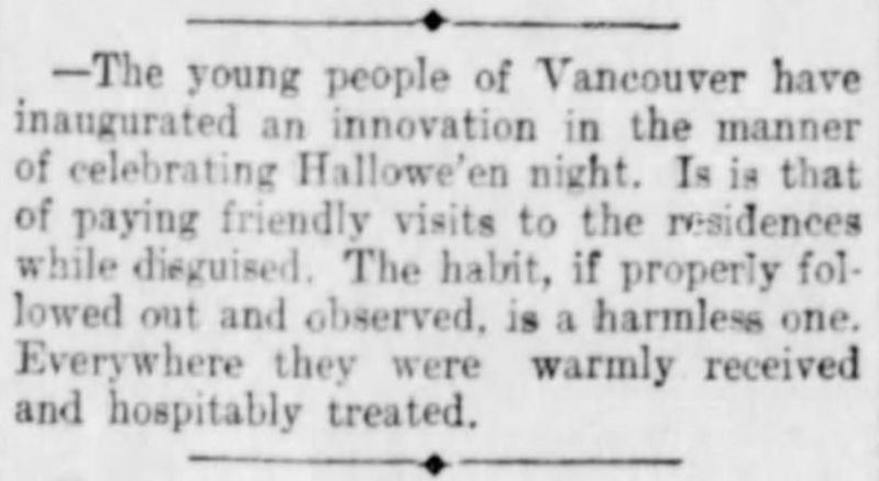 Coupure de Vancouver Daily World, Halloween 1898