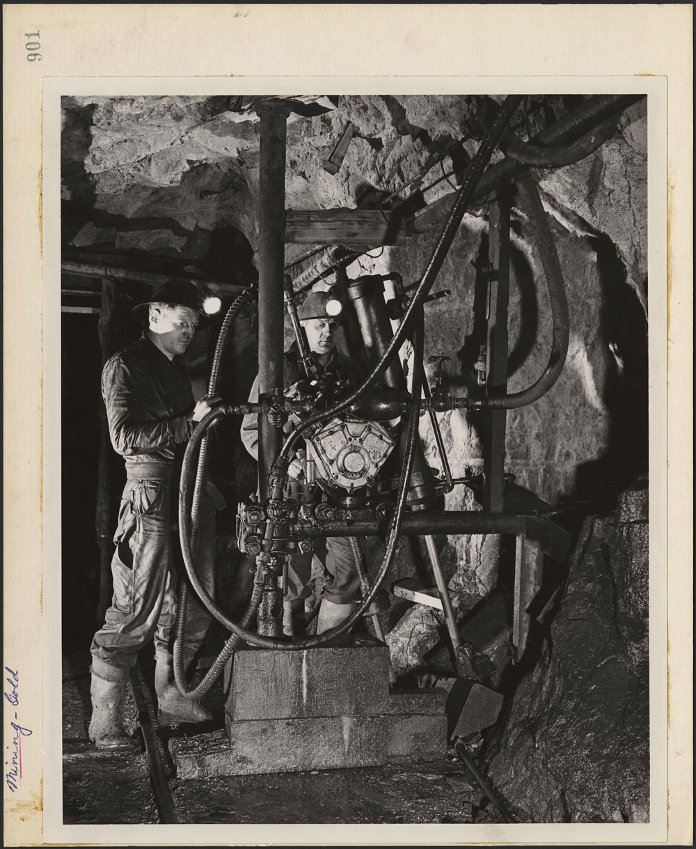 Miners drilling for diamonds in Noranda Mines, Quebec.