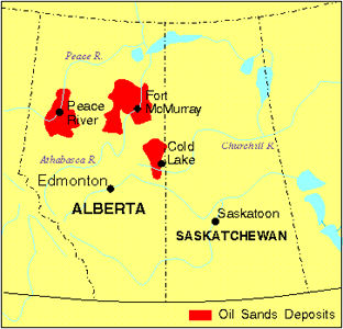 Carte des sables bitumineux