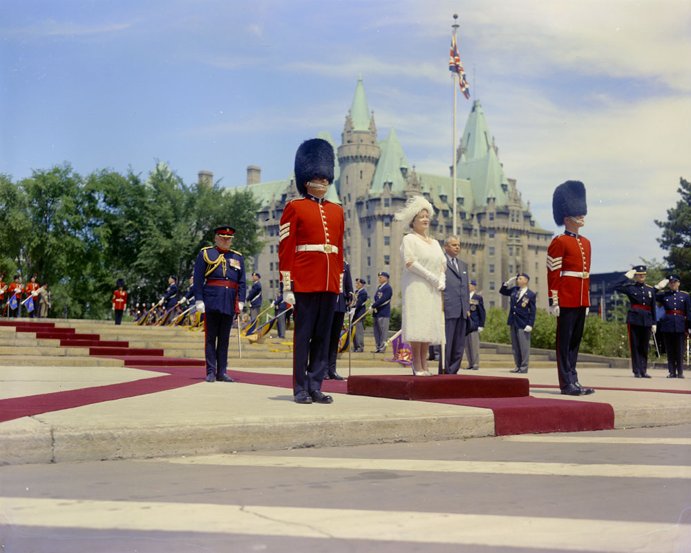 Queen Elizabeth visiting the National War Memorial in Ottawa, ca. 1943-1965.