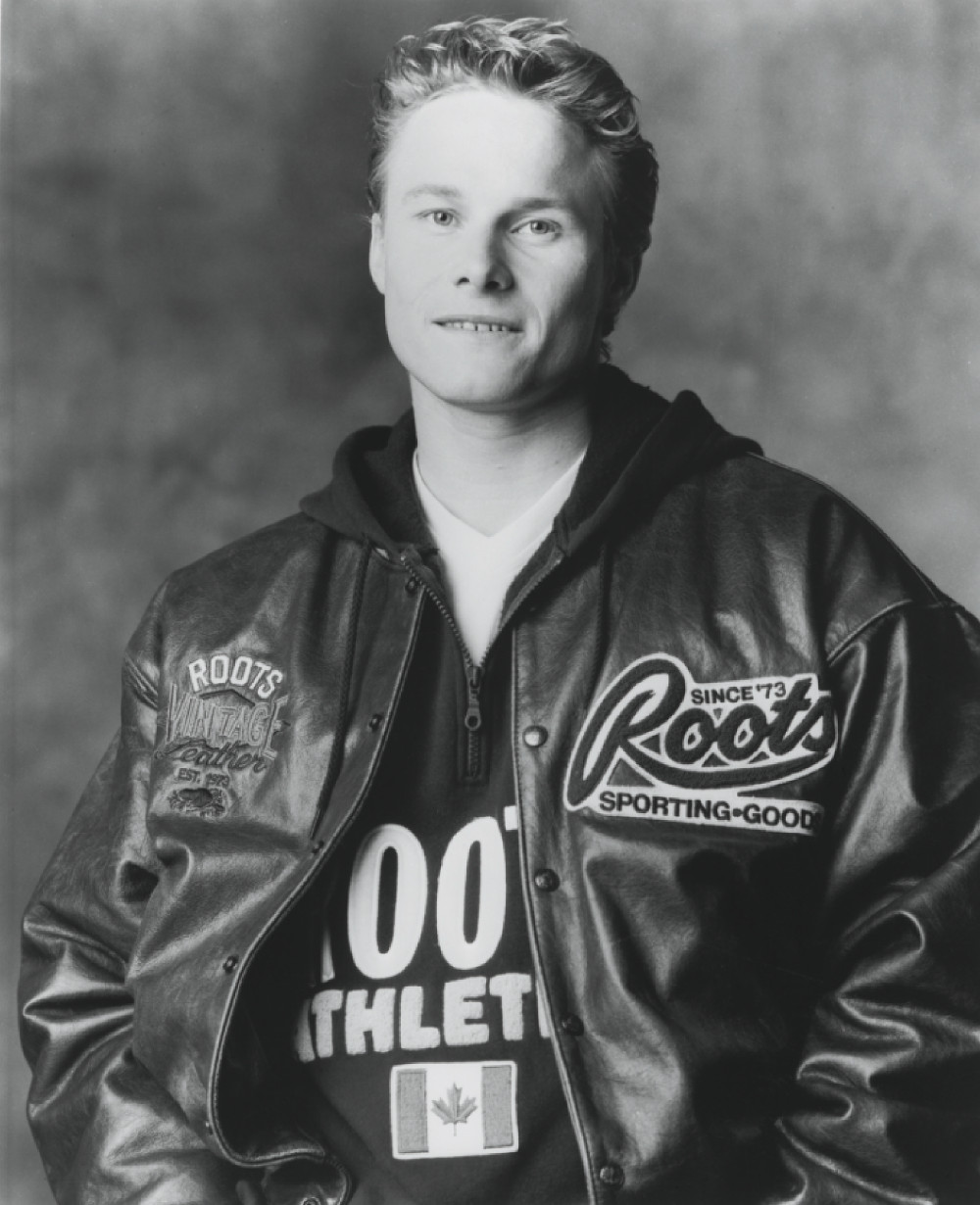 Olympic snowboarder Ross Rebagliati in a Roots advertisement, Toronto, Ontario, 1998.