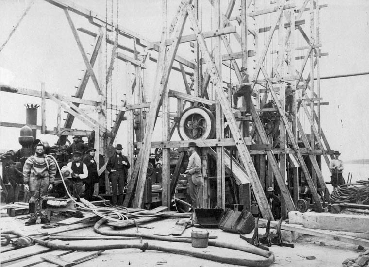 Construction of the Miramichi Bridges on the Intercolonial Railway.