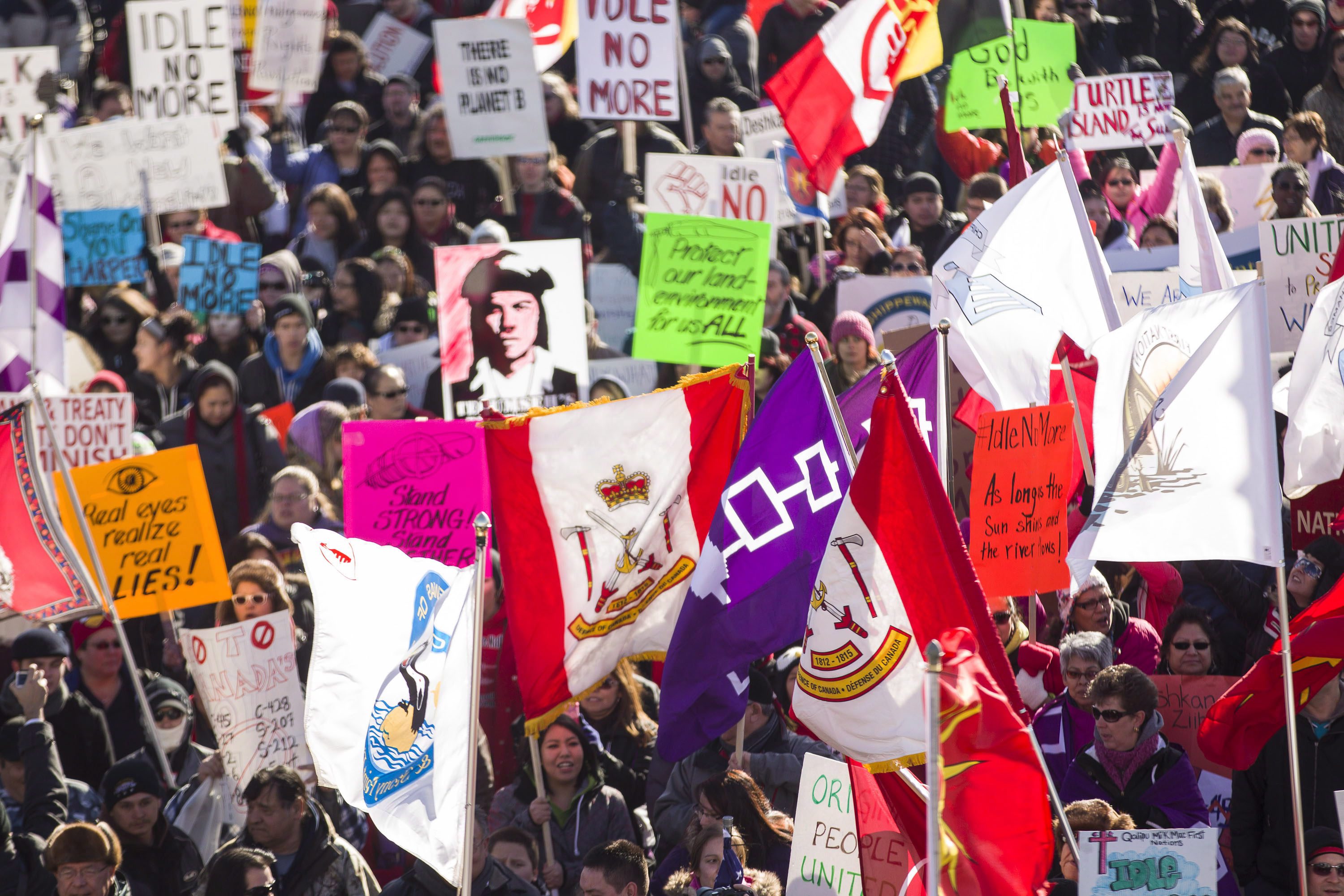 Approximately 1000 Idle No More protesters in Windsor Ontario on January 16, 2013.