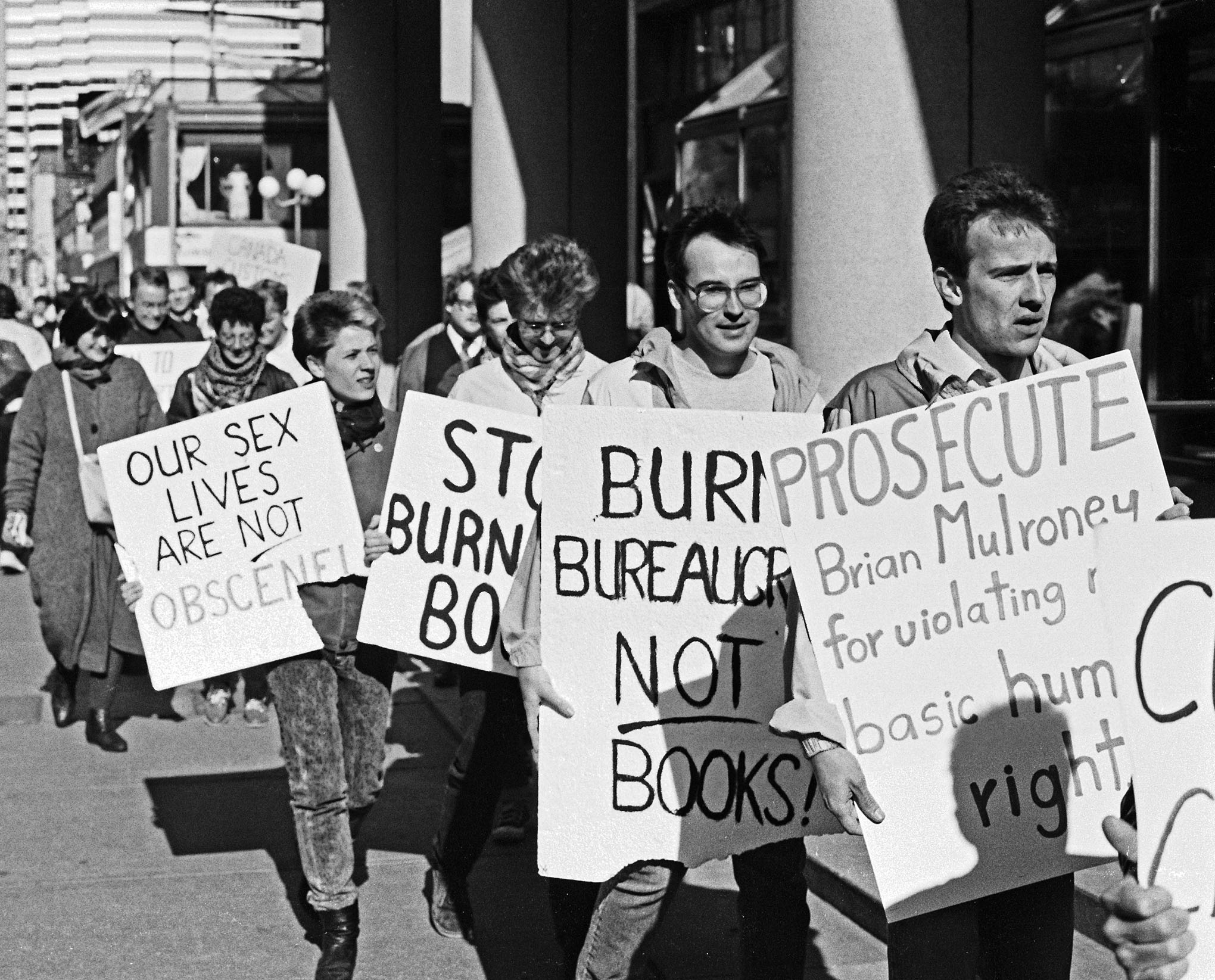 A demonstration advocating for gay and lesbian rights in Toronto, ca. 1980's.