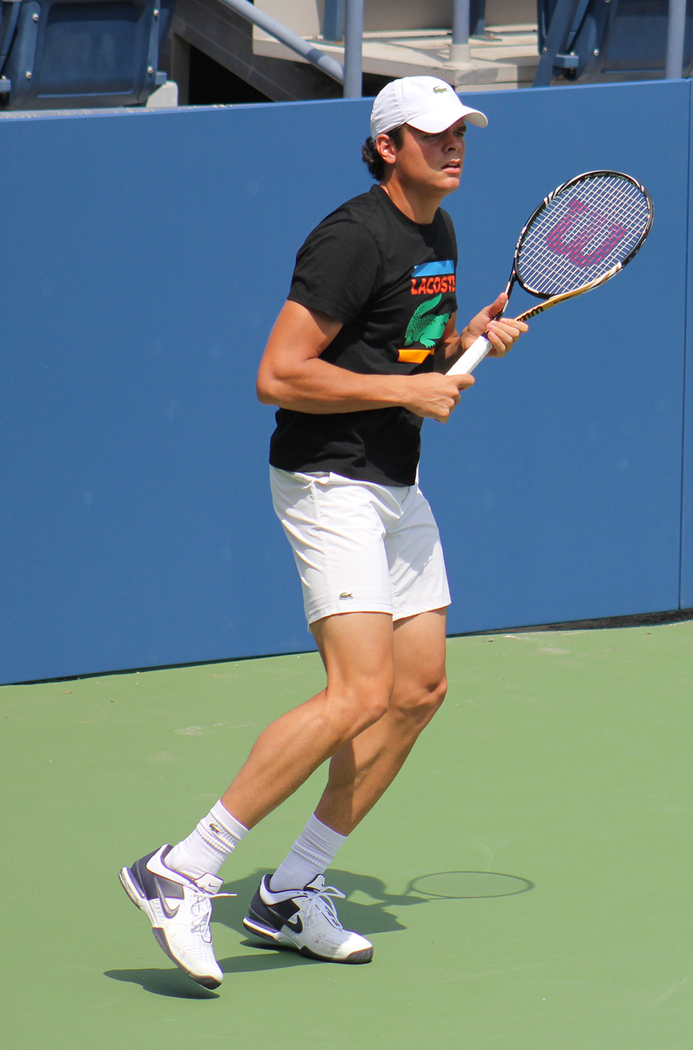 Milos Raonic practices for US Open at Billie Jean King National Tennis Center