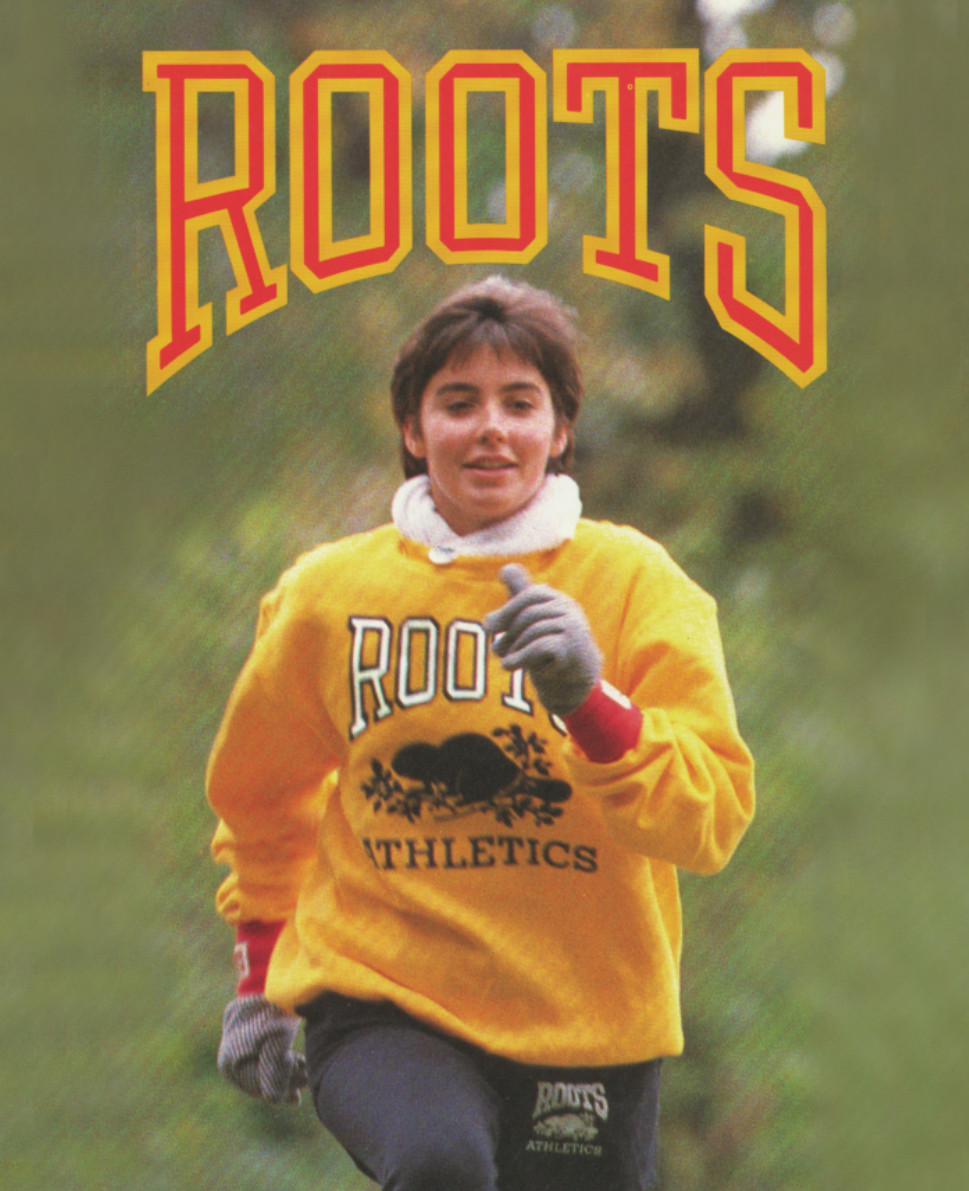 Still from a commercial launching Roots Beaver Athletics, 1985.