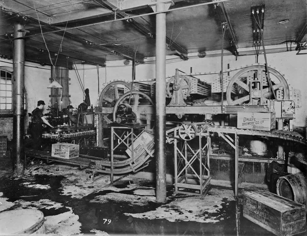 Photo of beer being packaged inside O'Keefe Brewery