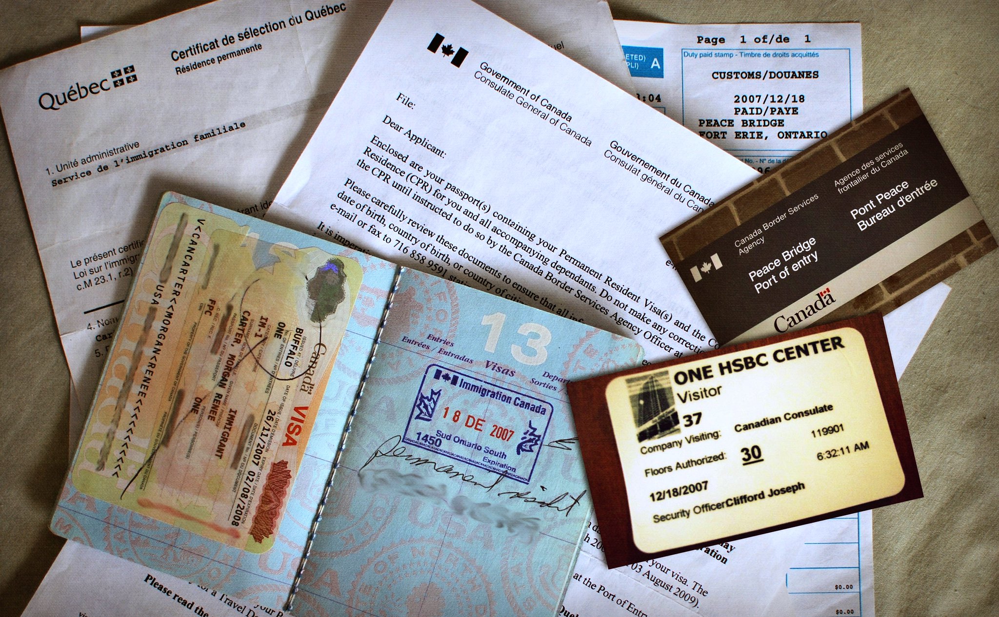 Photo of permanent residence papers