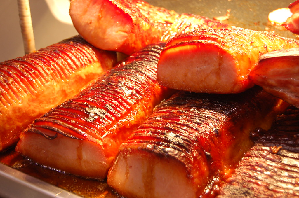 A few long pieces of peameal bacon.