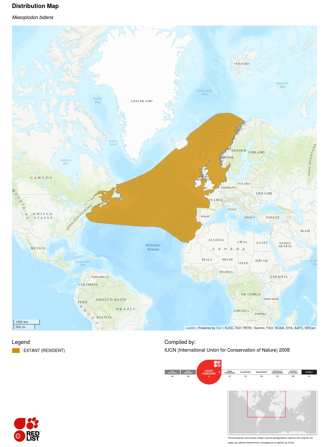 Sowerby's Beaked Whale Range Range map of Sowerby's beaked whales in the North Atlantic.