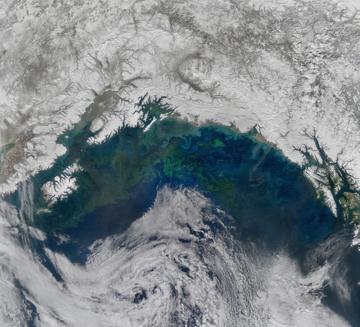 Satellite image of the Gulf of Alaska.