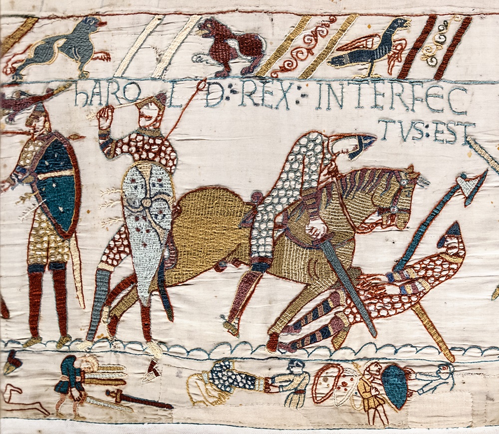 Bayeux Tapestry Tapestry depicting the death of King Harold at the Battle of Hastings.