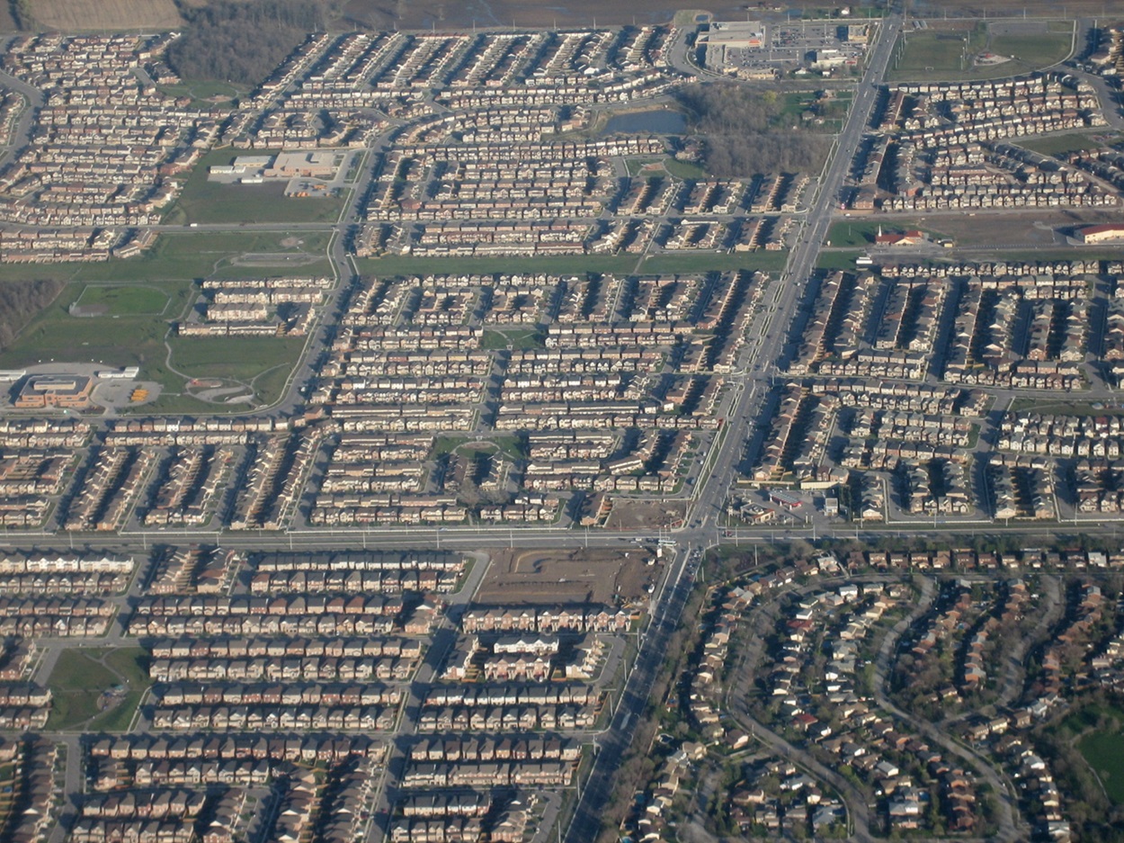 Aerial photograph of suburbs.